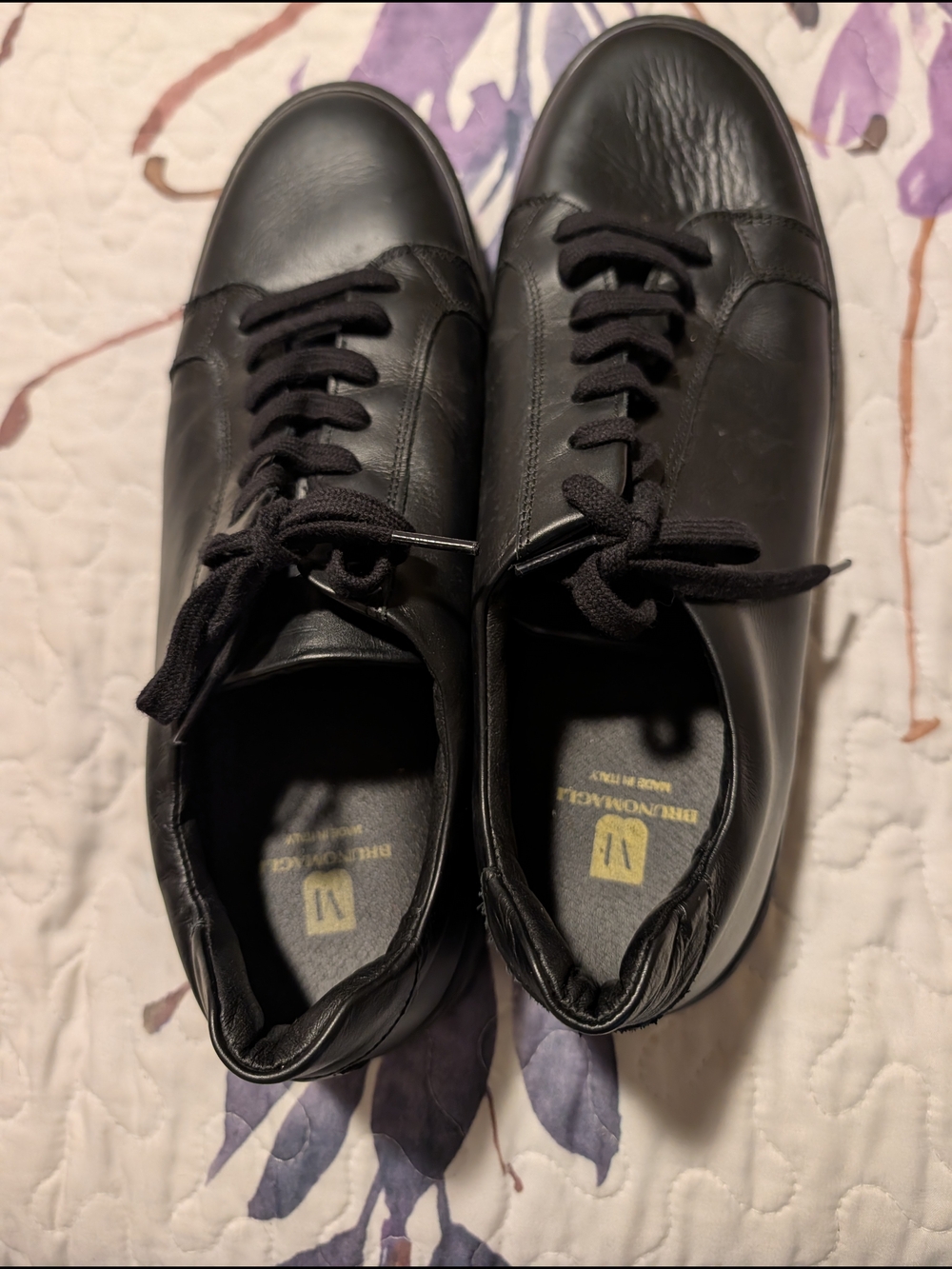 Bruno Magli Black Leather Lace-Up Sneakers
